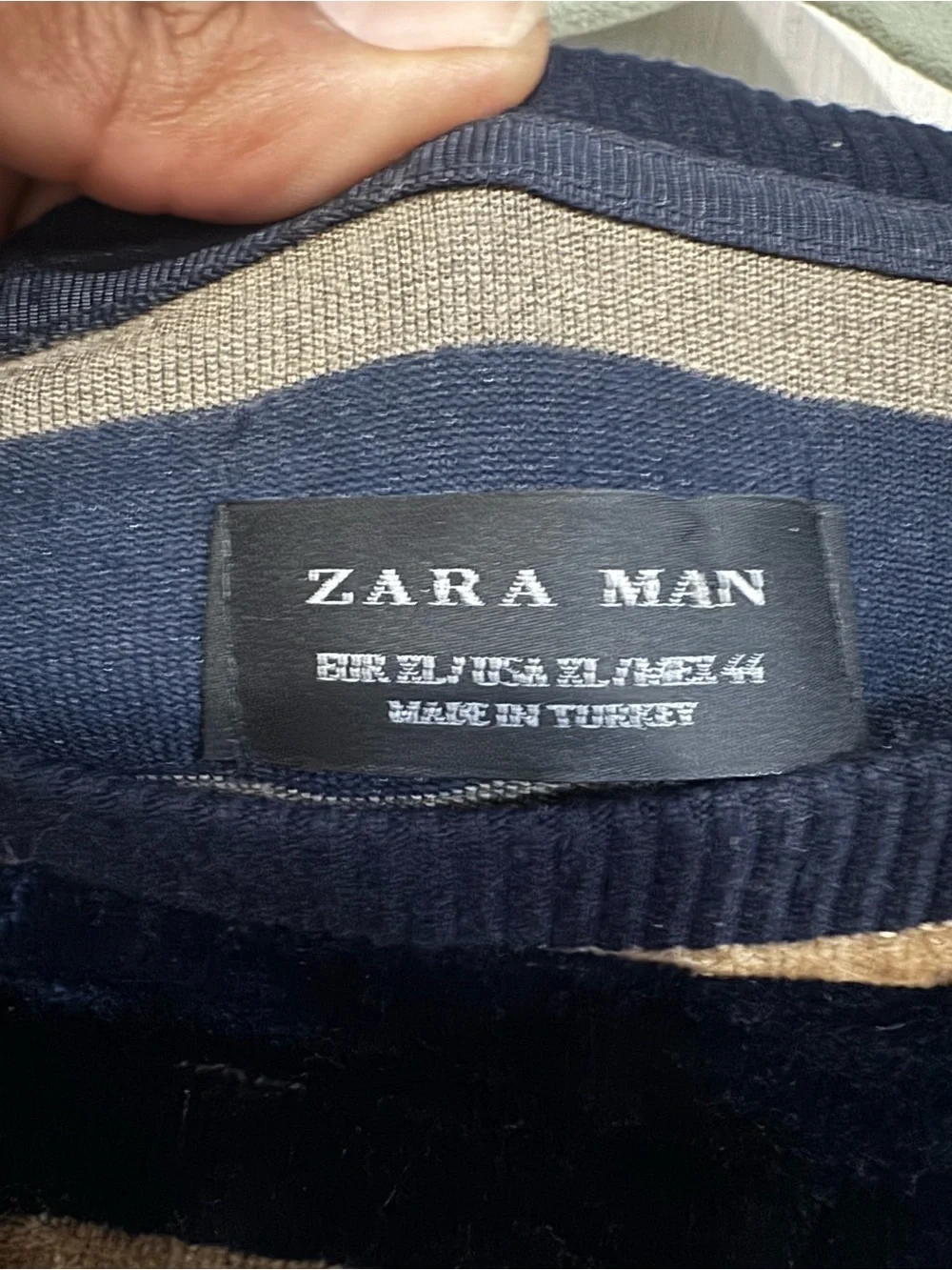 Zara Man Navy and Gold Striped Velvet Sweater